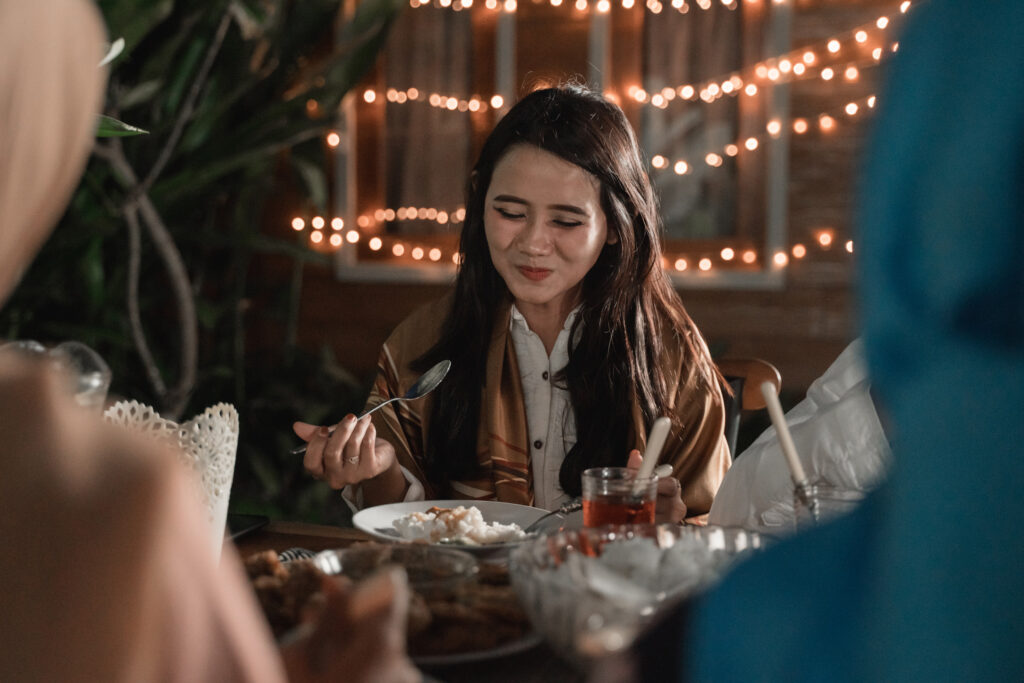 Girl eating dinner at her Bat Mitzvah